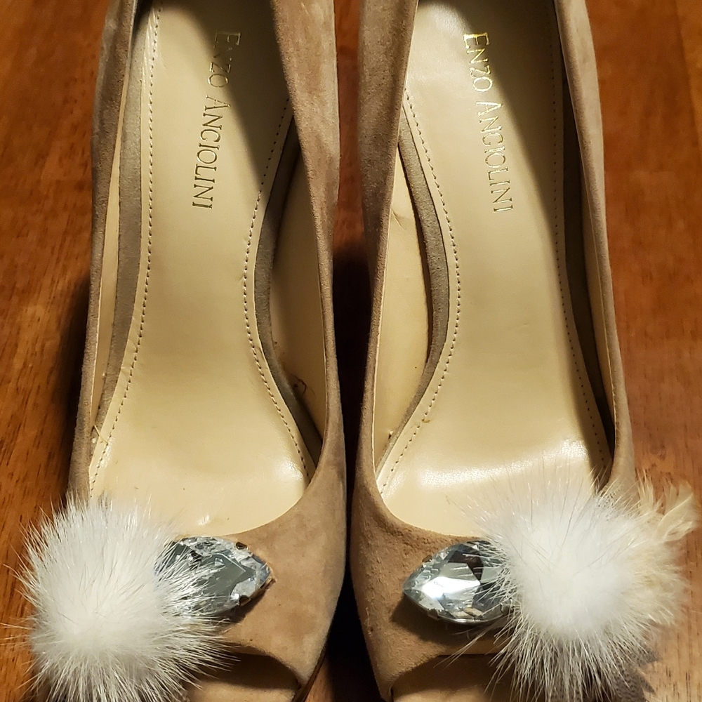 Suede Rhinestone Pumps